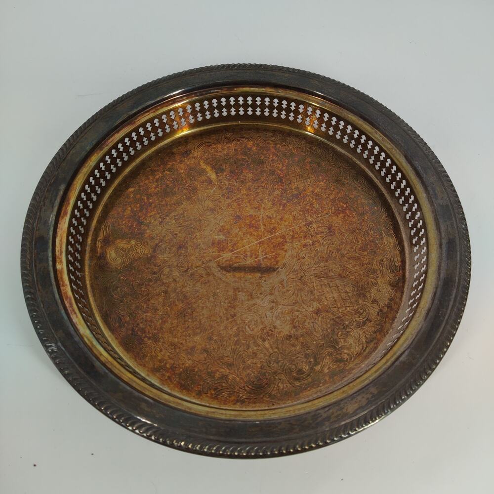 Vintage Newport Gorham Silverplate Round Serving Tray Platter YB86 USA
